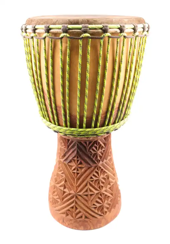 African Drums African Djembe L with Fully Carved Bottom - 11.5 x 22‘‘ Vente Directe