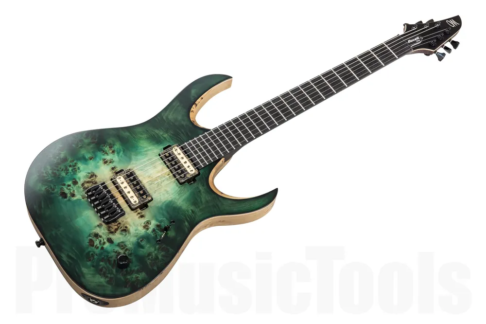Vente Directe Mayones Duvell 6 Elite Custom Eye Poplar - Trans Natural Fade Green Burst Out Satin