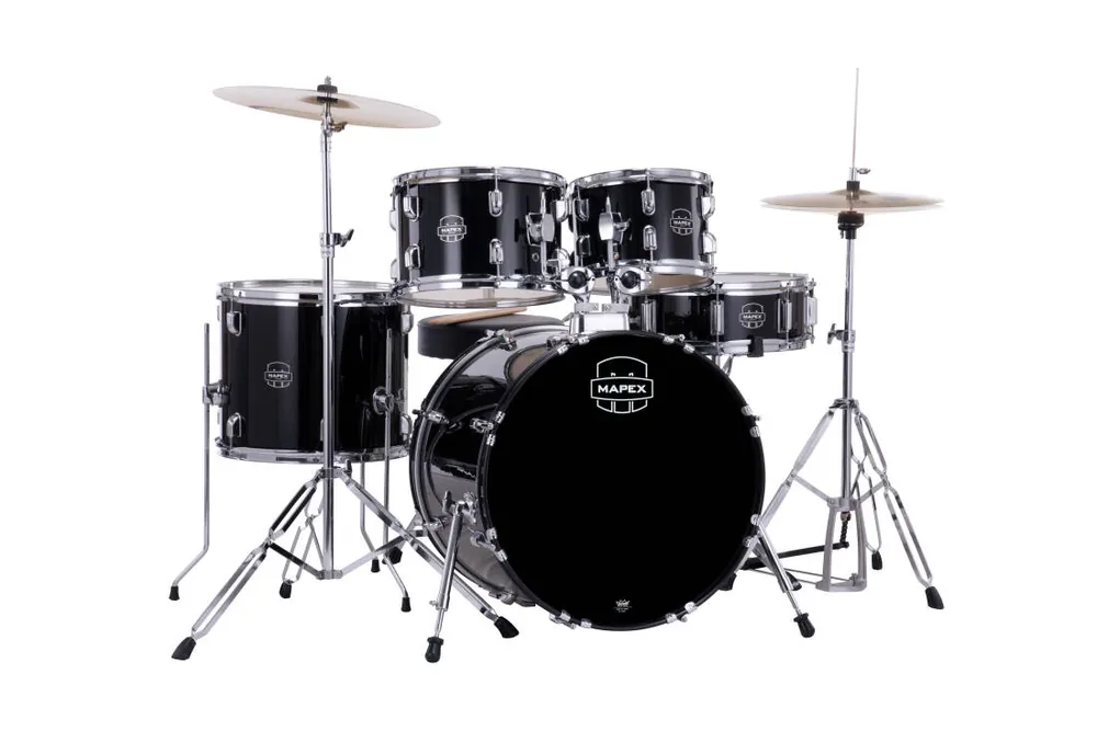 Usine Directe Mapex Comet 5-Piece Drum Kit (20,10,12,14,SD) with Cymbals and Hardware - Dark Black