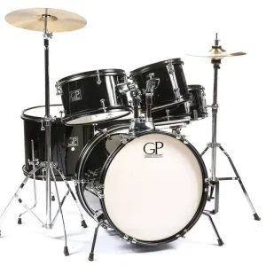 Offre Exclusive Granite Percussion Junior 5-Piece Drum Kit (16,8,10,12,10SD) with Cymbals and Hardware - Black