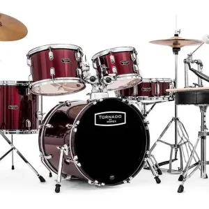 Meilleur Choix Mapex Tornado 5-Piece Drum Kit (22,10,12,16,SD) with Cymbals and Hardware - Burgundy