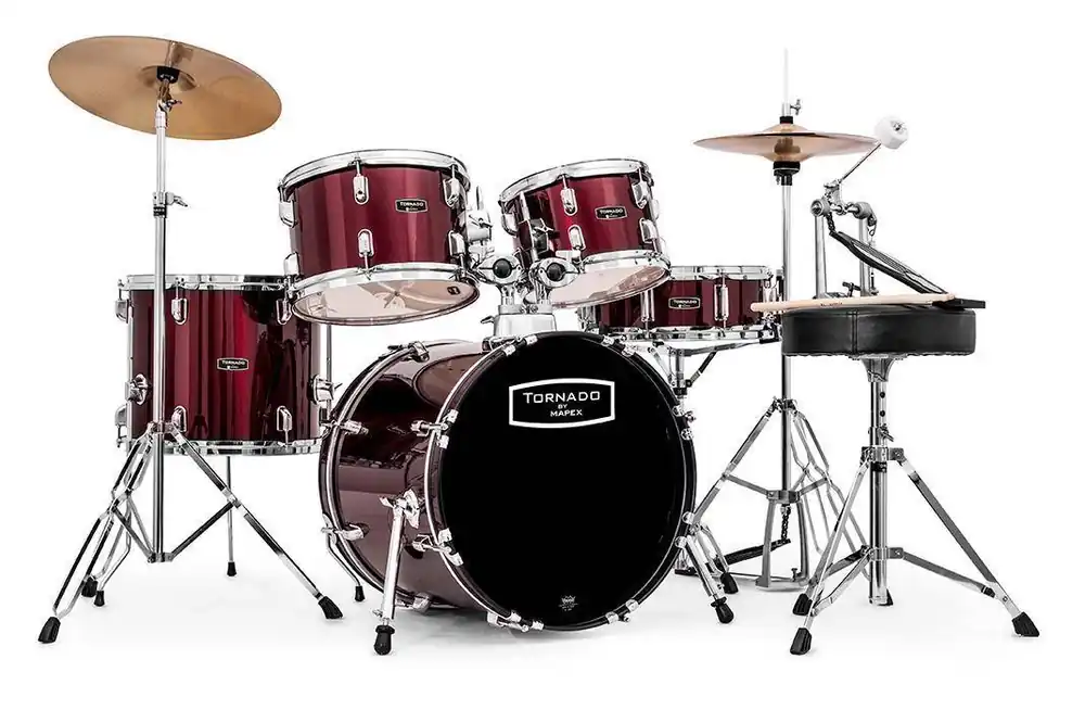 Meilleur Choix Mapex Tornado 5-Piece Drum Kit (22,10,12,16,SD) with Cymbals and Hardware - Burgundy