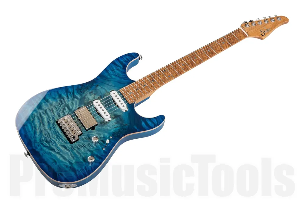 Suhr Standard Custom Shop HSS ABB - Aqua Blue Burst Waterfall Burl Maple Livraison Express