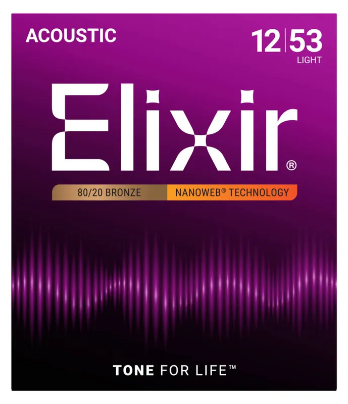 Quantité Limitée Elixir Strings NANOWEB 80/20 Bronze 12-53 Light Acoustic Strings