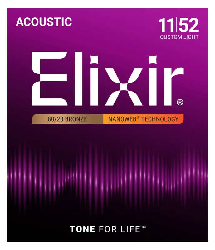 Elixir Strings NANOWEB 11-52 Custom Light Acoustic Strings Super Prix