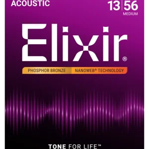 Vente Flash Elixir Strings NANOWEB Phosphor Bronze 13-56 Medium Acoustic Strings