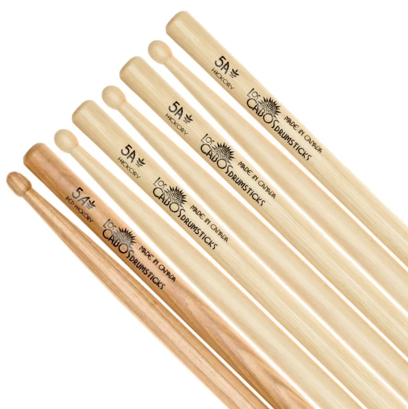 Usine Directe Los Cabos Drumsticks 5A 4-Pack of Sticks - 1x Red Hickory pair, 3x White Hickory Pairs