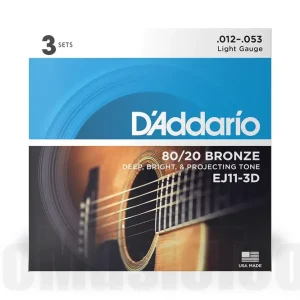 Achat Immédiat D‘Addario EJ11-3D 80/20 Bronze Acoustic Guitar Strings, Light, 12-53, 3 Sets