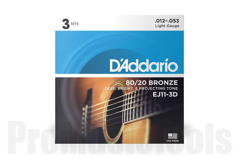 Achat Immédiat D‘Addario EJ11-3D 80/20 Bronze Acoustic Guitar Strings, Light, 12-53, 3 Sets
