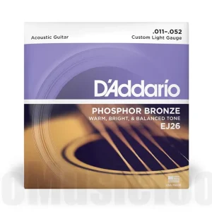 D‘Addario EJ26 Phosphor Bronze Acoustic Guitar Strings, Custom Light, 11-52 Prix Promo