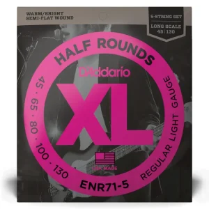 Commander Vite D‘Addario ENR71-5 Half Round 5-String Bass Guitar Strings, Regular Light, 45-130, Long Scale