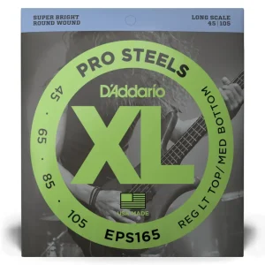 Vente Flash D‘Addario EPS165 ProSteels Bass Guitar Strings, Custom Light, 45-105, Long Scale