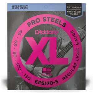 D‘Addario EPS170-5 5-String ProSteels Bass Guitar Strings, Light, 45-130, Long Scale Expédition Rapide