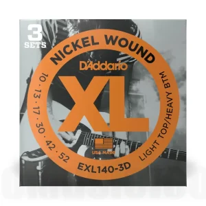 D‘Addario EXL140-3D Nickel Wound Electric Guitar Strings, Light Top/Heavy Bottom, 10-52, 3 sets Certifié