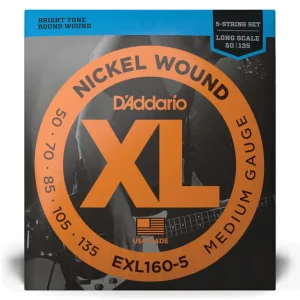 D‘Addario EXL160-5 5-String Nickel Wound Bass Guitar Strings, Medium, 50-135, Long Scale Prix Réduit