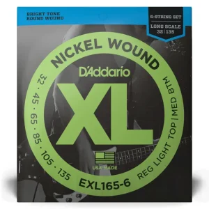 Bon Plan D‘Addario EXL165-6 6-String Nickel Wound Bass Guitar Strings, Custom Light, 32-135, Long Scale