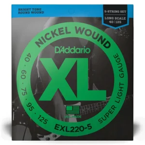 D‘Addario EXL220-5 5-String Nickel Wound Bass Guitar Strings, Super Light, 40-125, Long Scale Dernière Chance