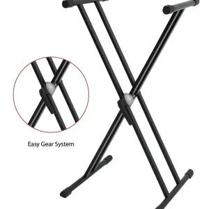 GEWA KS-50B "EASY GEAR SYSTEM" SUPPORT CLAVIER DOUBLE EN "X" NOIR Certifié