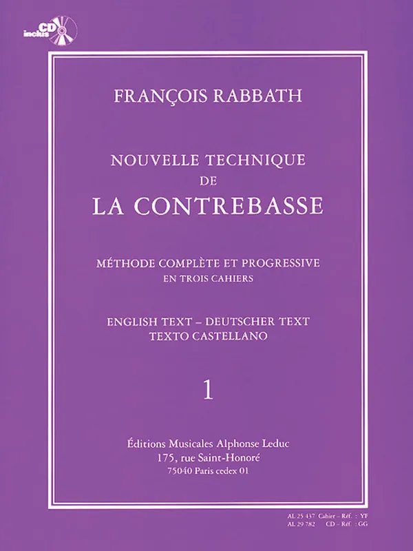 Pas Cher Alphonse Leduc Nouvelle Technique de la Contrebasse, Volume 1 - Rabbath - Double Bass - Book/CD