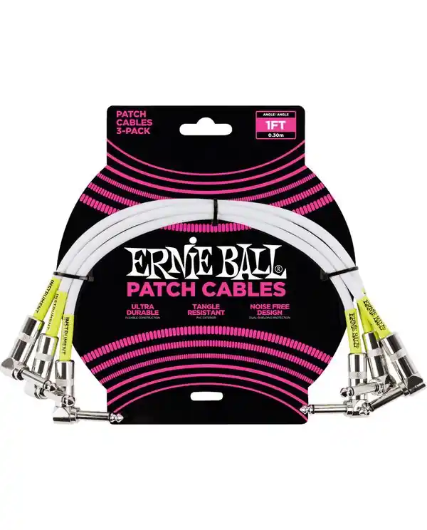 ERNIE BALL 6055 CABLE PATCH COUDÉ BLANC 30 cm - Lot de 3 Jusqu'à Épuisement Des Stocks