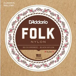 D‘ADDARIO EJ34 "FOLK NYLON" JEU DE CORDES NYLON NOIRE GUITARE FOLK Offre Exclusive
