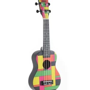 GEWA MANOA W-SO-BBN UKULELE SOPRANO MONDRIAN CARRÉ NOIR NÉON + housse Populaire