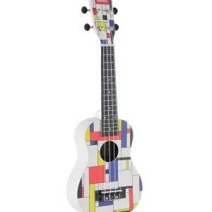 GEWA MANOA W-SO-BWS UKULELE SOPRANO MONDRIAN CARRÉ BLANC 1 + housse Vente Directe
