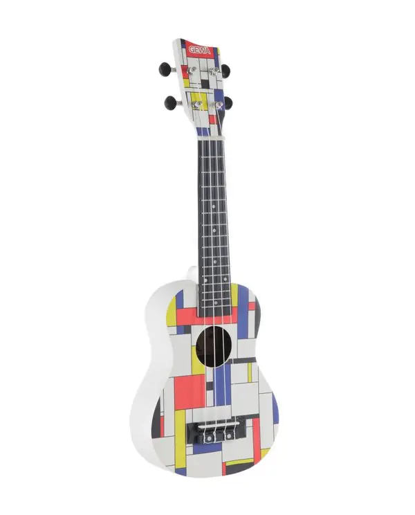 GEWA MANOA W-SO-BWS UKULELE SOPRANO MONDRIAN CARRÉ BLANC 1 + housse Vente Directe