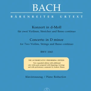 Haute Qualité Baerenreiter Verlag Concerto for two Violins, Strings and Basso continuo in D minor BWV 1043 - Bach/Kilian - 2 Violins/Piano Reduction - Book