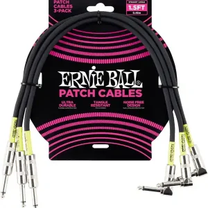 Offre Exclusive ERNIE BALL 6076 CABLE PATCH DROIT/COUDÉ NOIR 46 cm - Lot de 3