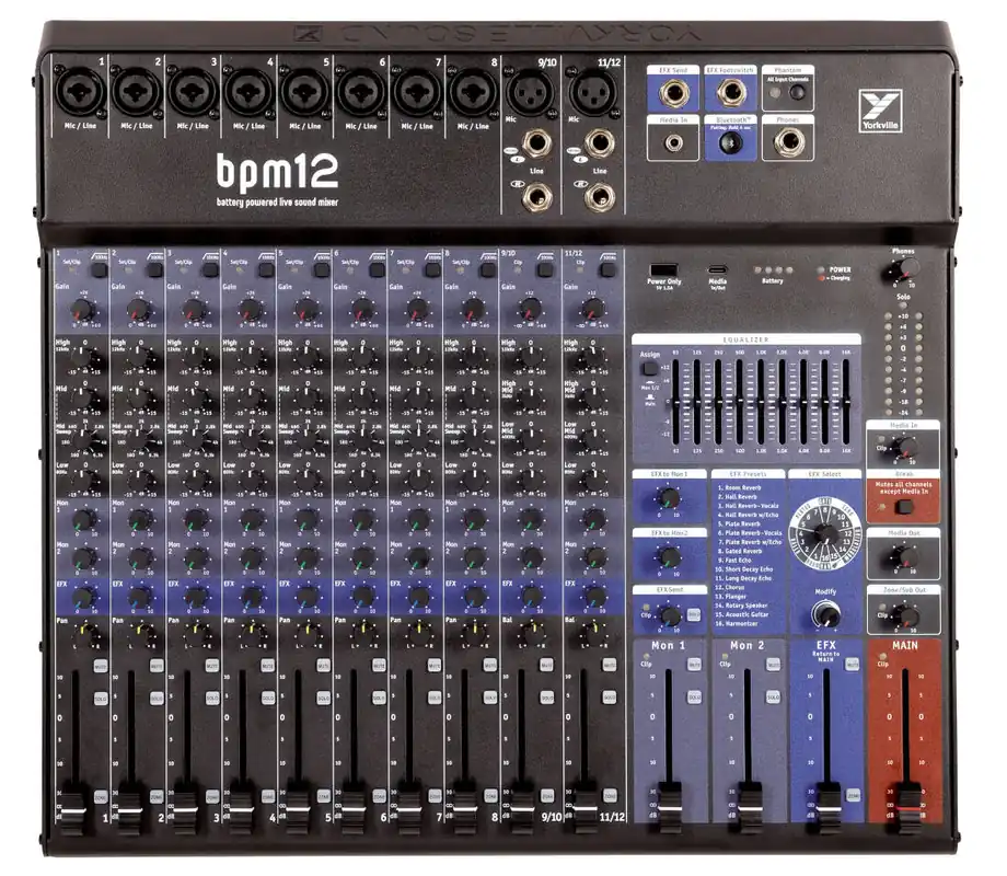 Certifié Yorkville Sound BPM12 12-Channel Battery-Powered Mixer with USB