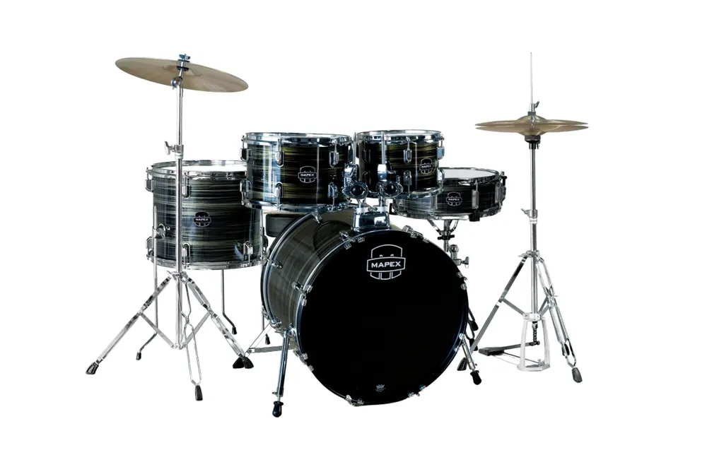 Marque Mapex Comet 5-Piece Drum Kit (22,10,12,16,SD) with Cymbals and Hardware - Ebony Yellow Grain