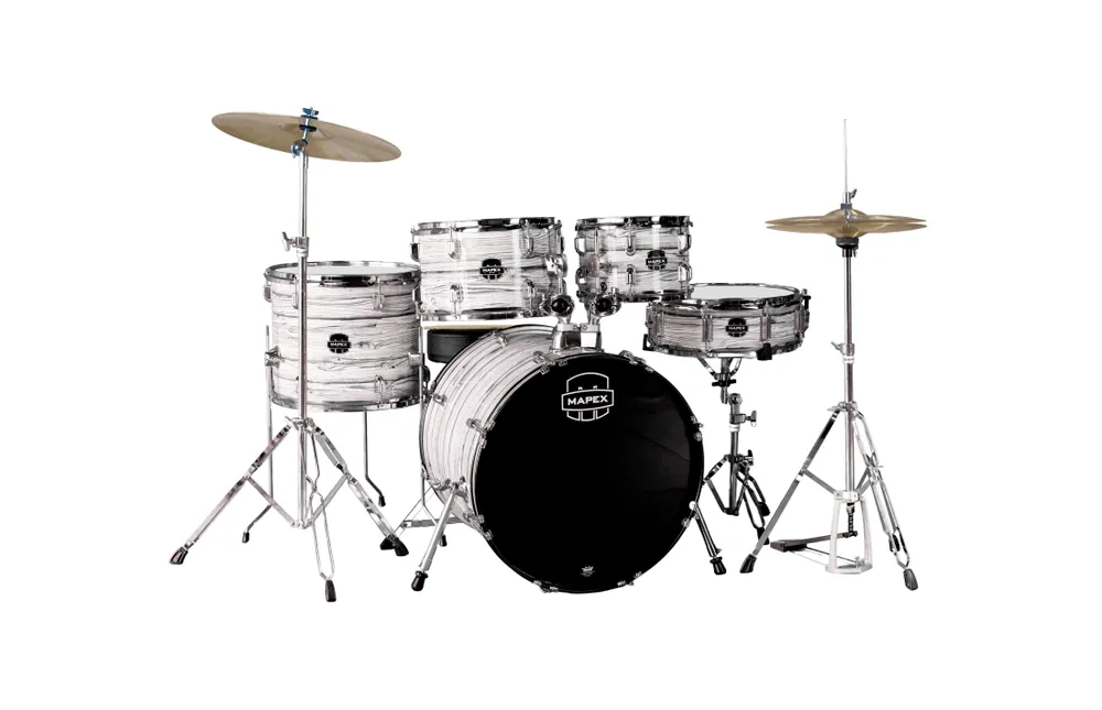 Mapex Comet 5-Piece Drum Kit (22,10,12,16,SD) with Cymbals and Hardware - White Marble Meilleur Choix