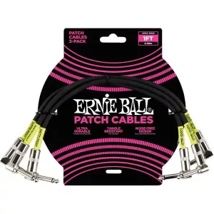ERNIE BALL 6222 CABLE PATCH COUDÉ FIN ET PLAT NOIR 30 cm - Lot de 3 Nouvelle Collection