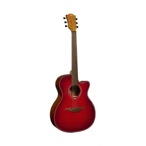 Seulement Aujourd'hui LAG T-RED-ACE "TRAMONTANE" GUITARE FOLK ELECTRO AUDITORIUM RED BURST