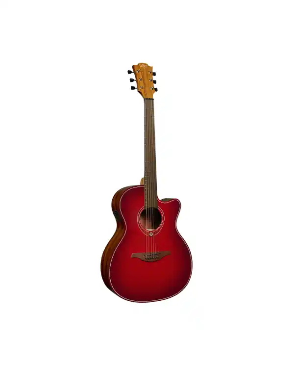 Seulement Aujourd'hui LAG T-RED-ACE "TRAMONTANE" GUITARE FOLK ELECTRO AUDITORIUM RED BURST