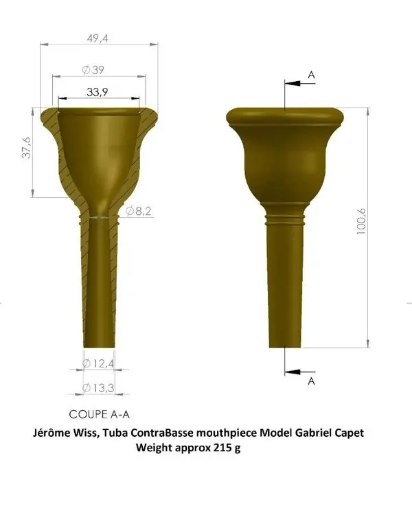 Expédition Rapide JEROME WISS "GABRIEL CAPET" EMBOUCHURE TUBA C.BASSE Ut/Sib ARGENTEE
