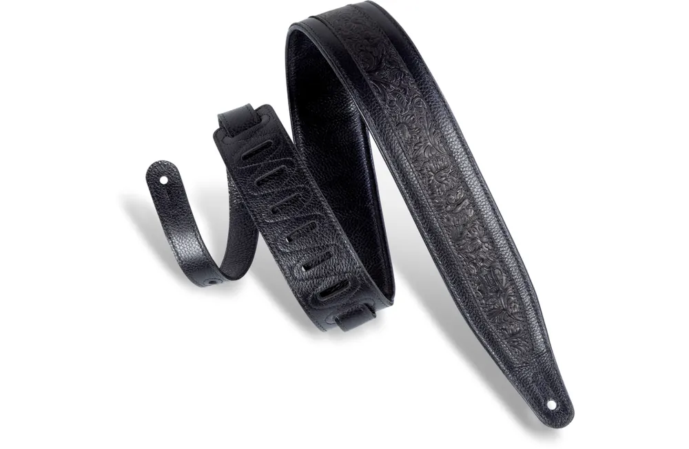 Expédié Aujourd'hui Levy‘s 2.5‘‘ Deluxe Series Florentine Embossed Leather Guitar Strap - Black