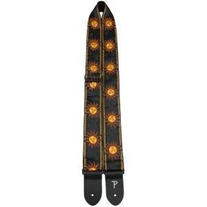 Acheter Direct Perri‘s Leathers Ltd 2‘‘ Jacquard Guitar Strap with Leather Ends - Yellow Suns on Black
