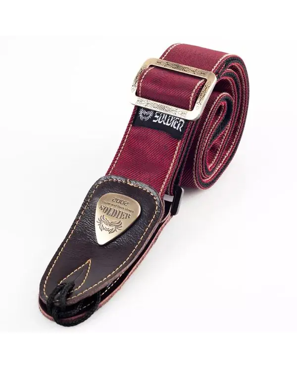 Produit De Marque SOLDIER 131003 COURROIE GUITARE LUXE JEAN TISSÉ ROUGE