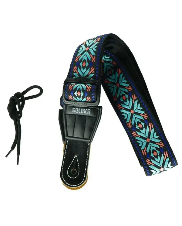SOLDIER 134B COURROIE GUITARE JACQUARD COTON TISSÉ TURQUOISE Jusqu'à Épuisement Des Stocks