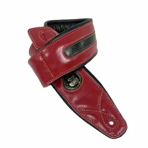 Paiement Sécurisé SOLDIER GL03408 COURROIE GUITARE CUIR MATELASSÉ ROUGE BANDE NOIRE