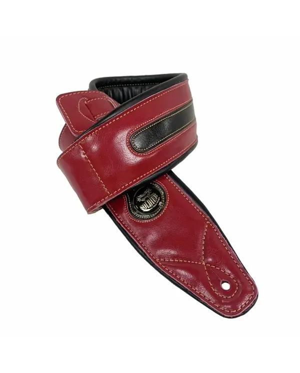 Paiement Sécurisé SOLDIER GL03408 COURROIE GUITARE CUIR MATELASSÉ ROUGE BANDE NOIRE