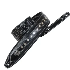 SOLDIER GL03501 COURROIE GUITARE CUIR MATELASSÉ NOIR PINS METAL Prix Réduit