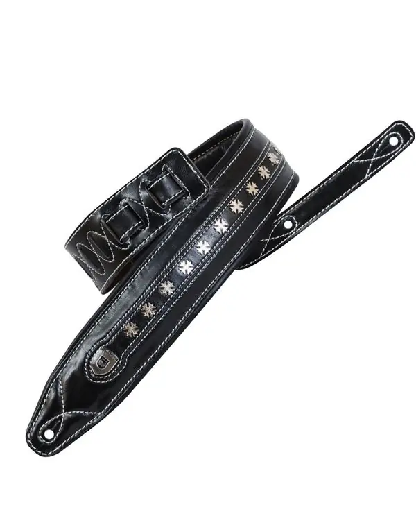 SOLDIER GL03501 COURROIE GUITARE CUIR MATELASSÉ NOIR PINS METAL Prix Réduit