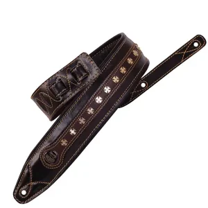 Nouvel Arrivage SOLDIER GL03502 COURROIE GUITARE CUIR MATELASSÉ MARRON PINS METAL