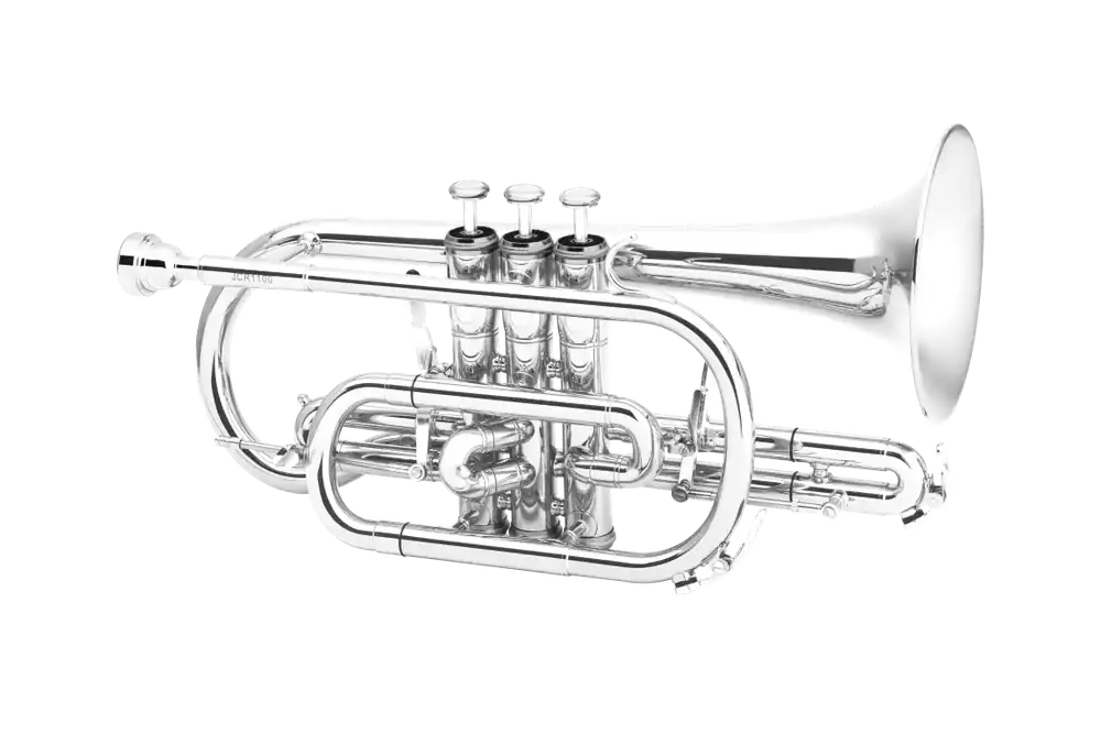 Haute Qualité Jupiter JCR1100SQ Intermediate Bb Cornet with Yellow Brass Bell - Silver-Plated