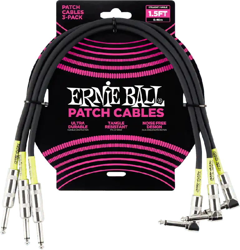 Ernie Ball 6076 Pack patch de 3 droit/coudé 46cm noir Meilleur Choix