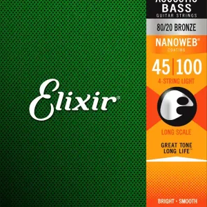 ELIXIR NANOWEB 14502 JEU CORDES BASSES ACOUSTIQUES LIGHT 45-100 Bon Marché