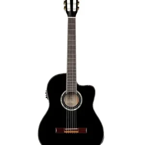Top Vente ORTEGA RCE145BK GUITARE CLASSIQUE ELECTRO NOIR - Table en cèdre